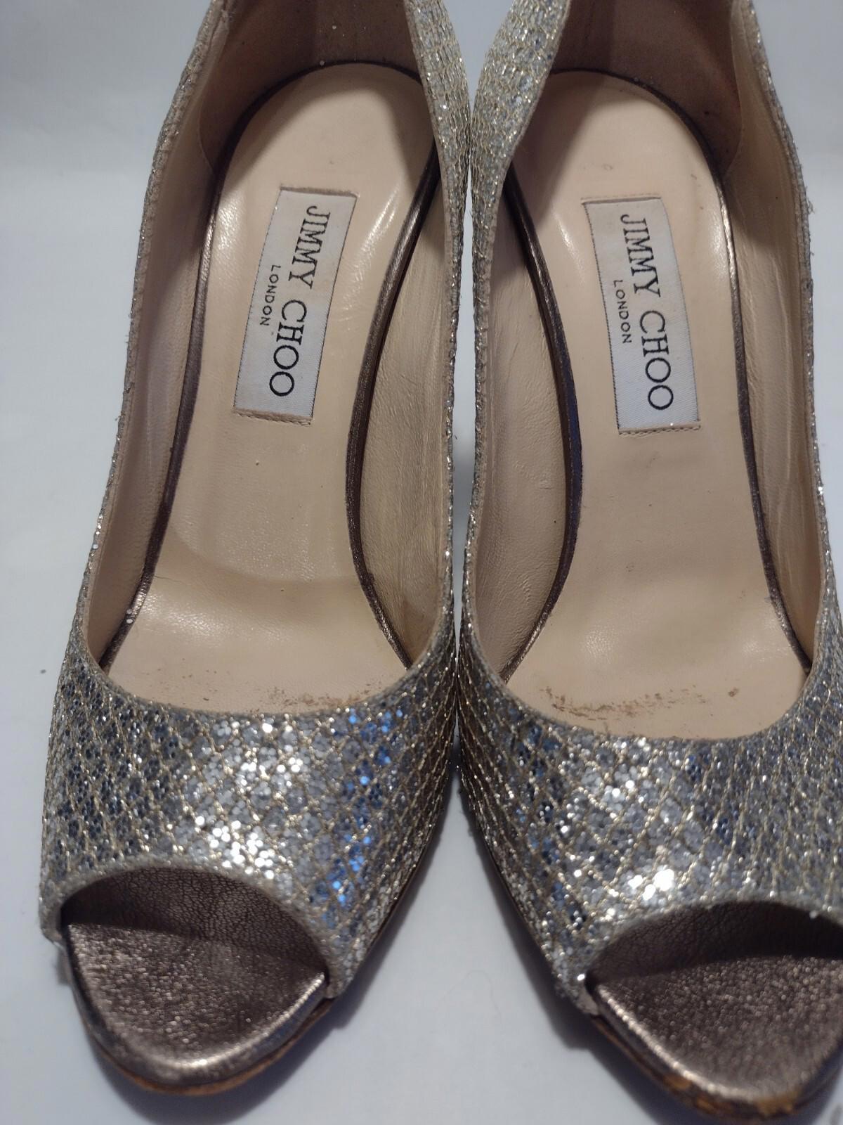 Vintage Jimmy Choo Mirror Sparkle Wedge Heels Sz 36 / 5.5