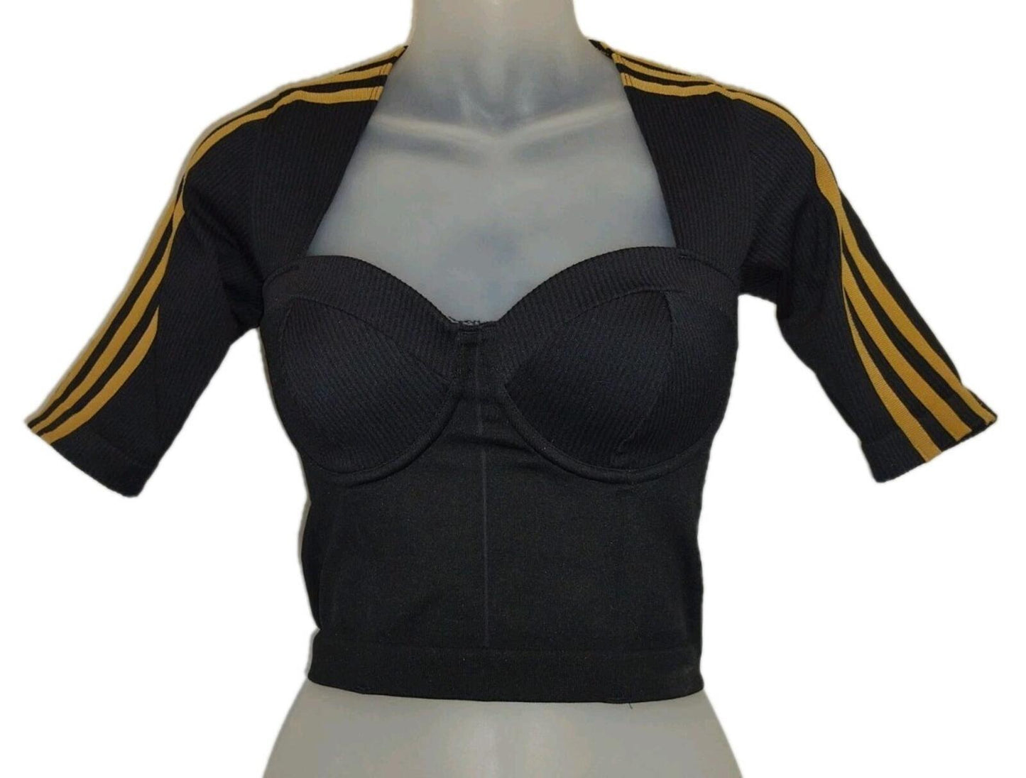 Adidas Ivy Park Ribbed Knit Crop Top Black Gold Logo Size Small