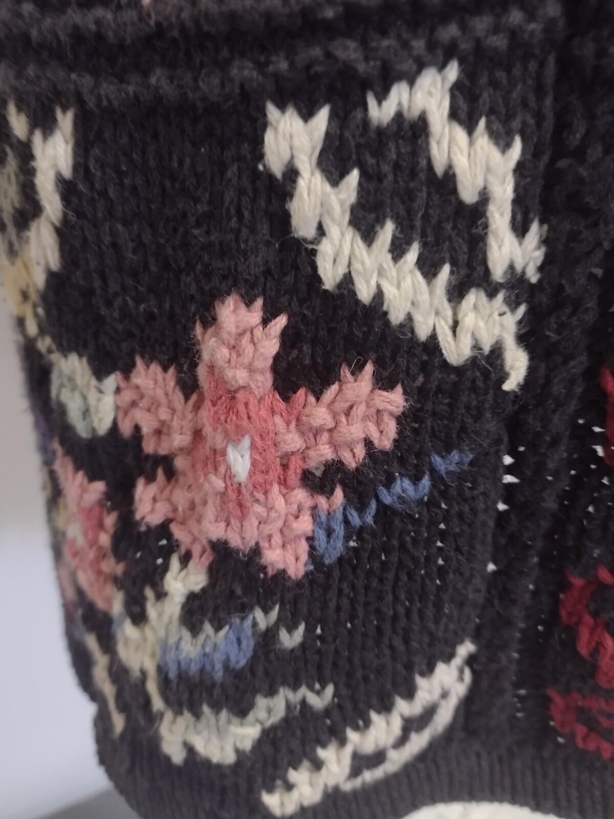 Vintage 80s Celina Yang Floral Intarsia Ramie Cotton Sweater L Hong Kong Knit