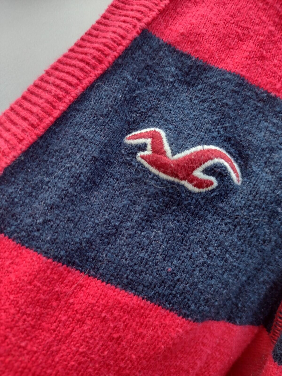 Hollister Striped V Neck Sweater Y2K Preppy Mall Goth Grunge Navy Red L