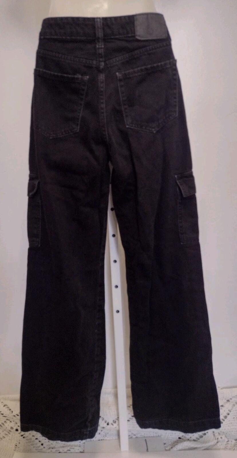 Aeropostale High Rise Wide Leg Cargo Jeans Black Y2K Streetwear Women's Sz 0 Reg