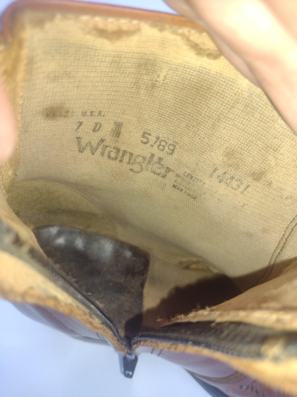 Wrangler Western Ankle Boots USA Vintage 60s Leather Zip Cuban Heel 7D