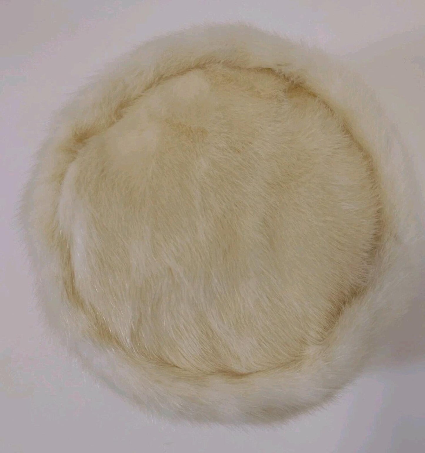 VTG Champagne Mink Pillbox Hat 50s Cream Satin Lined 20.5” Old Hollywood Glam