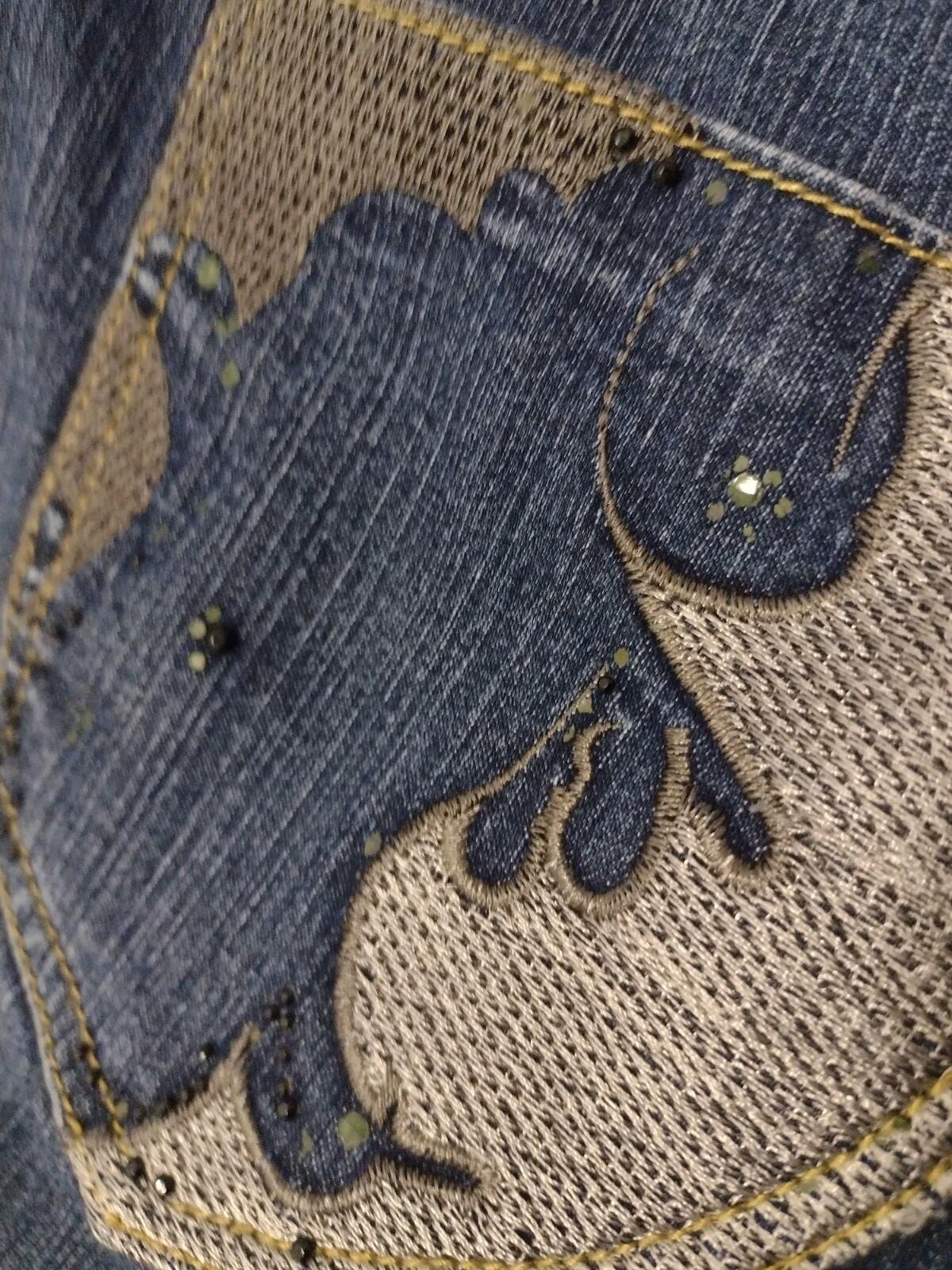 CosJeans Y2K Embroidered Rhinestone Denim Jeans Size 10 Missing Button