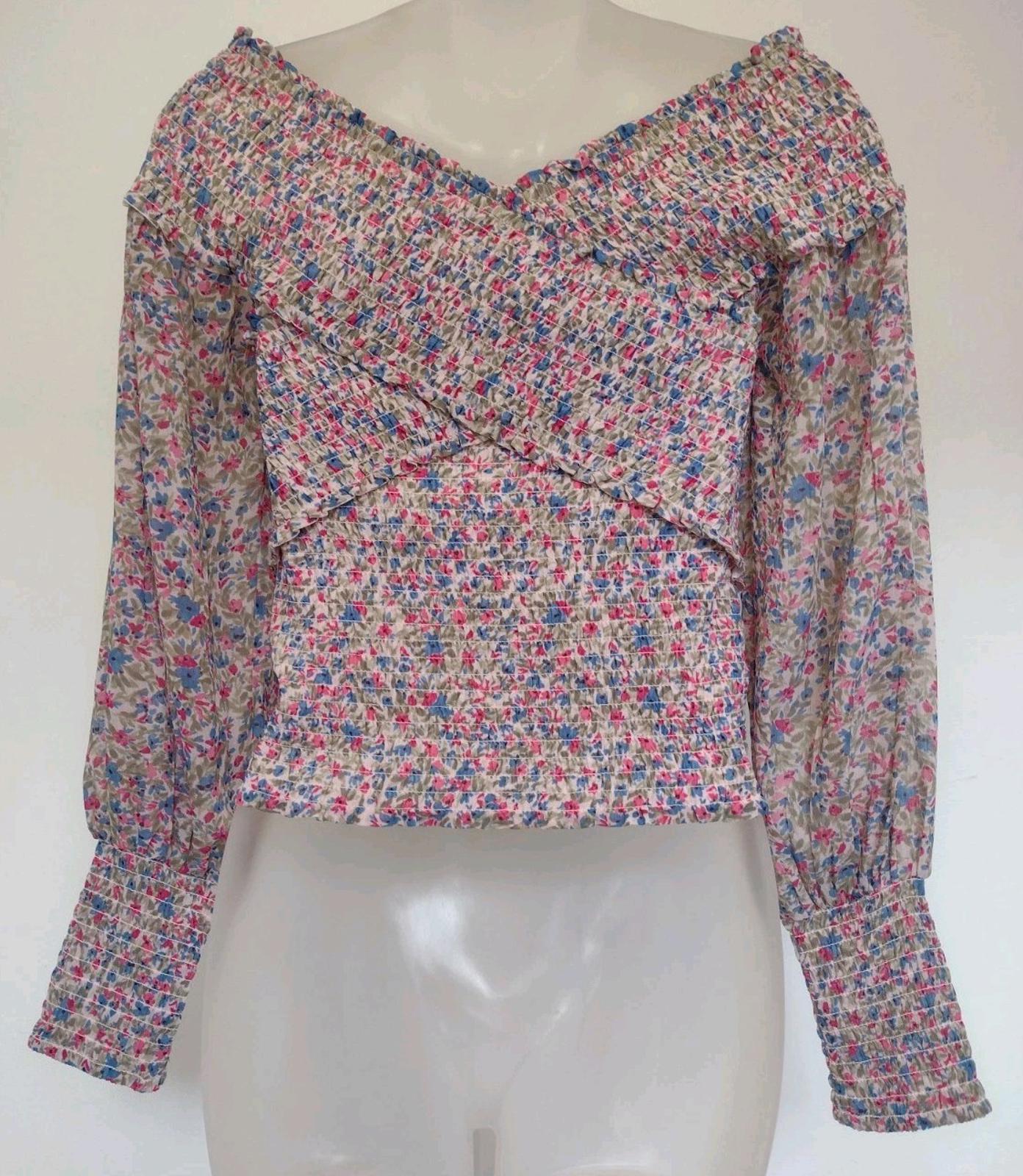 BB Dakota Steve Madden Y2K Elastic Bandage Floral Top Sheer Sleeves Sz S