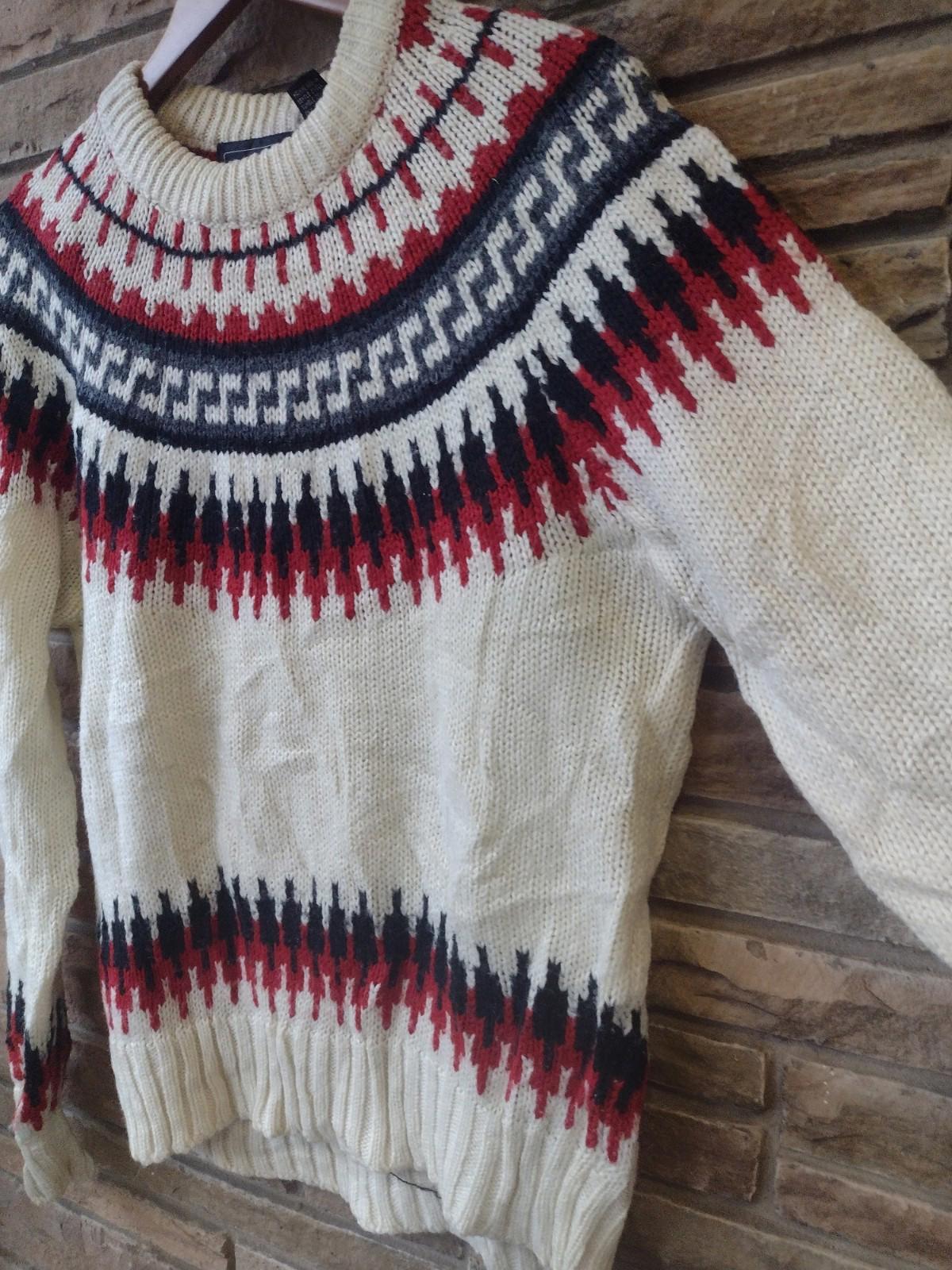 Vtg 70s Peter England Geometric Knit Sweater M Taiwan ROC Acrylic Nylon