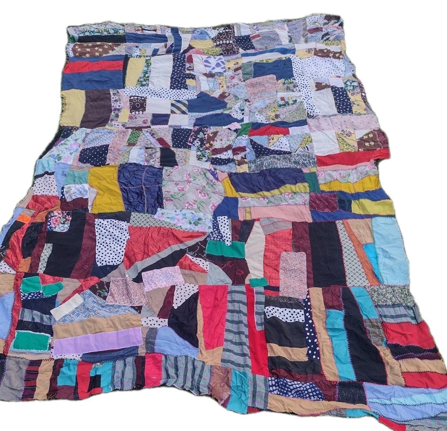 Vintage Crazy Quilt Topper 10x6 ft 1930s–50s Patchwork Curtain Panel Potential