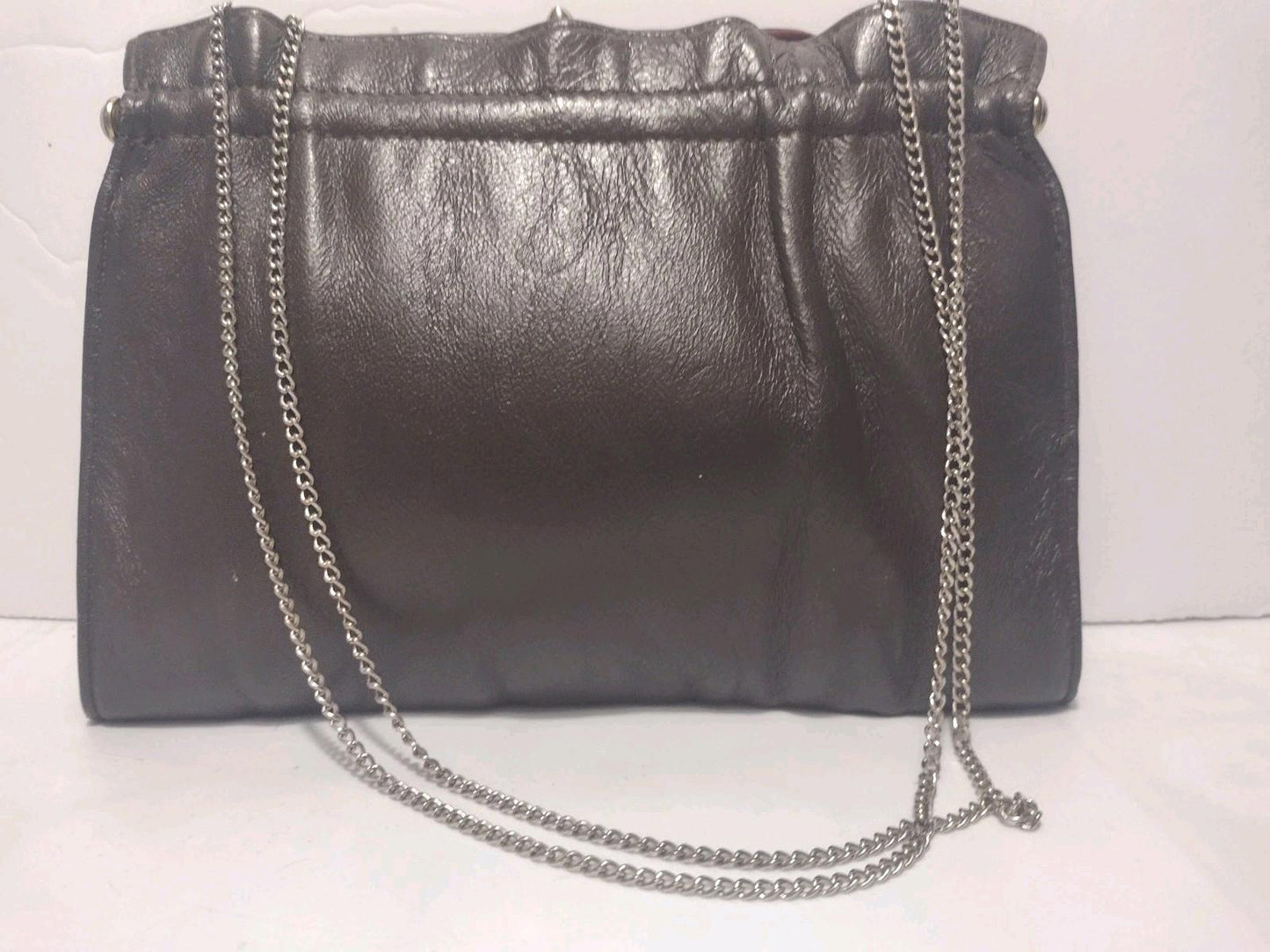 70s Genuine Leather Kiss Lock Purse Bundle Brown & Beige Gold Chain Evening Bags