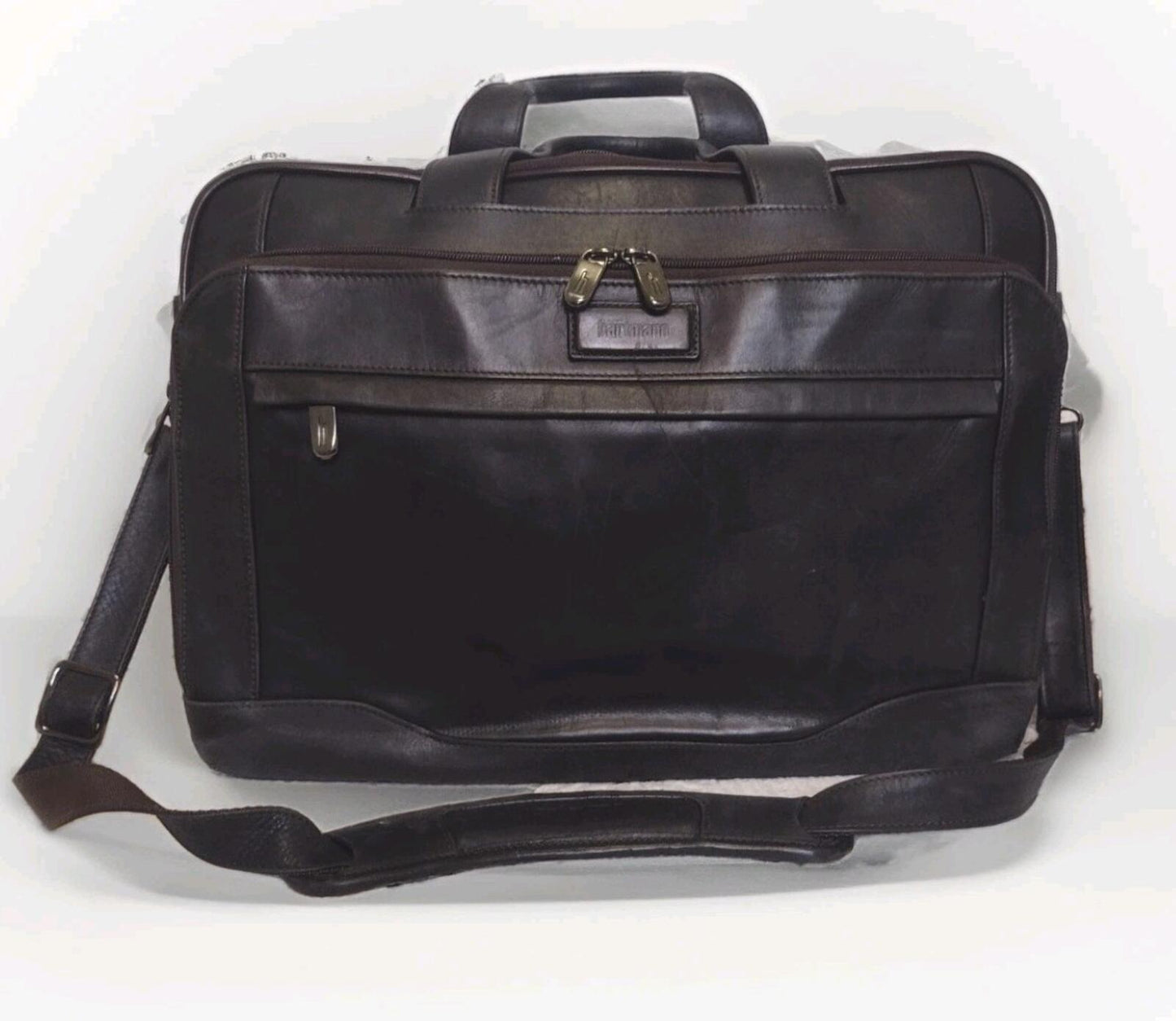 Hartmann Aviator Leather Briefcase Luxury Travel Bag Brown
