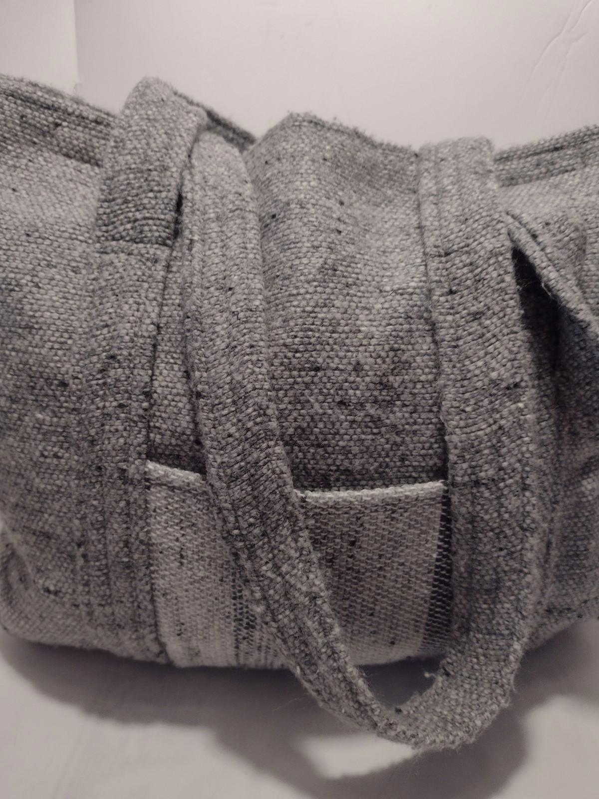 1960s–70s Au Terroir Hand Loomed Wool Tote Bag Gray Speckled Canada Artisan