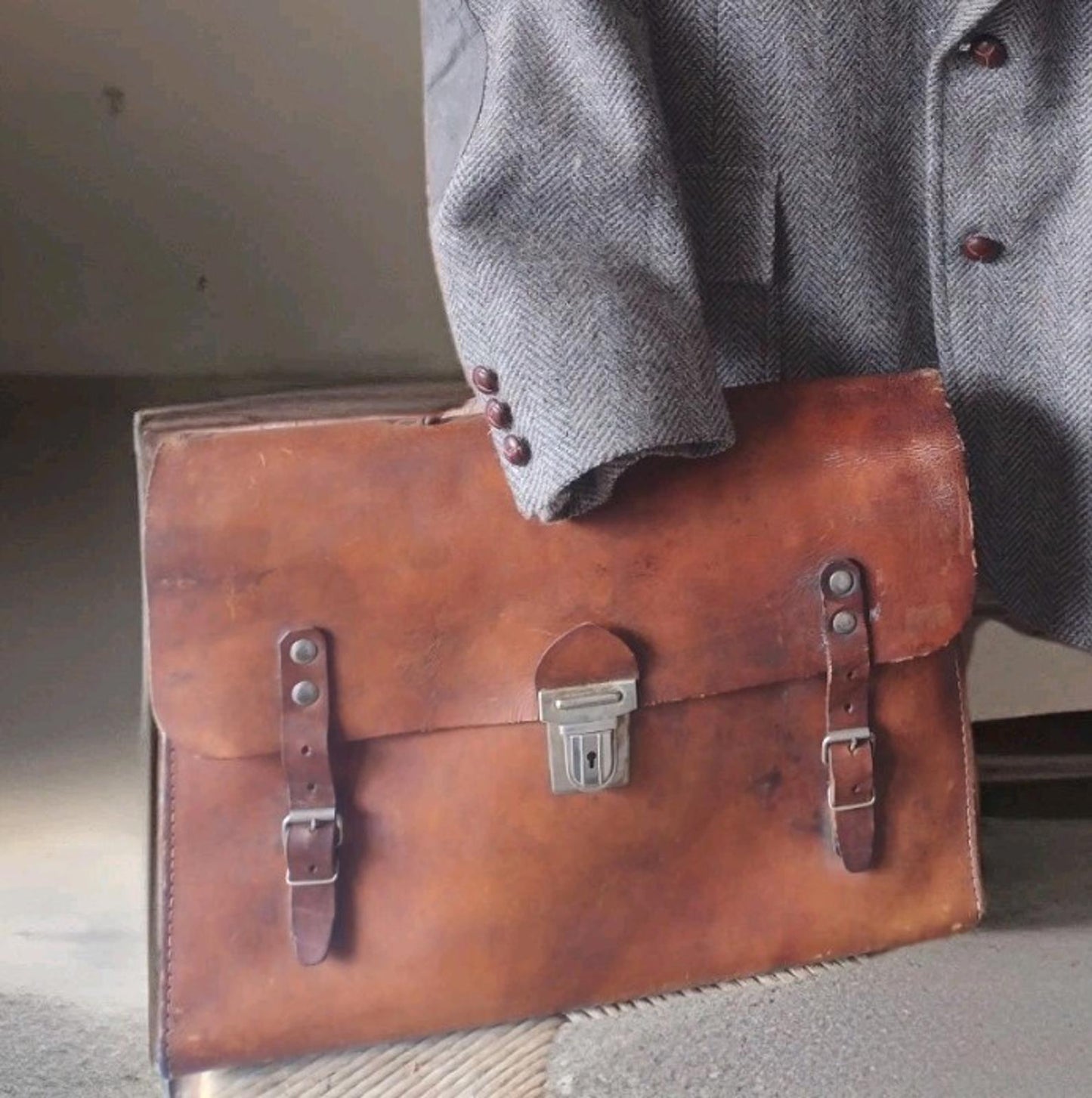 Pre-Digital Gentleman Bundle: 1930s Satchel + Pendleton Wool Jacket Sz 44