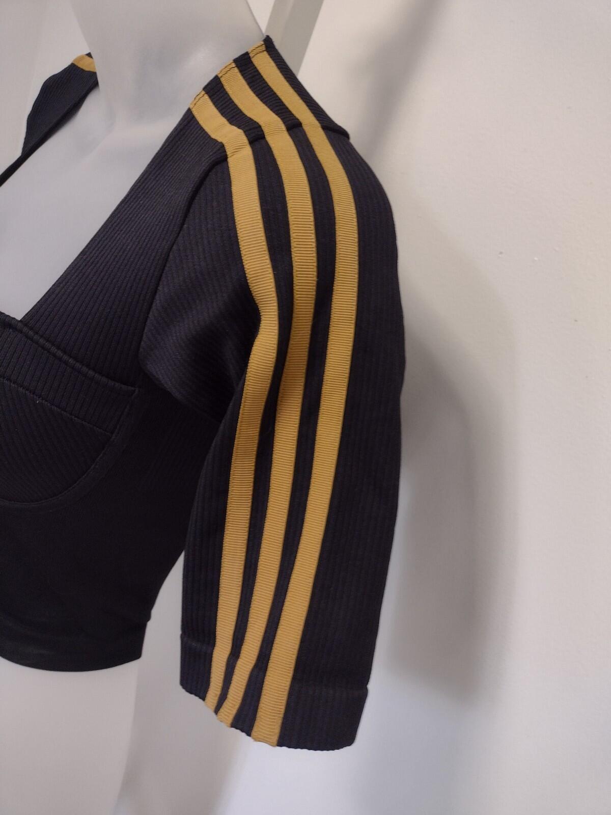 Adidas Ivy Park Ribbed Knit Crop Top Black Gold Logo Size Small