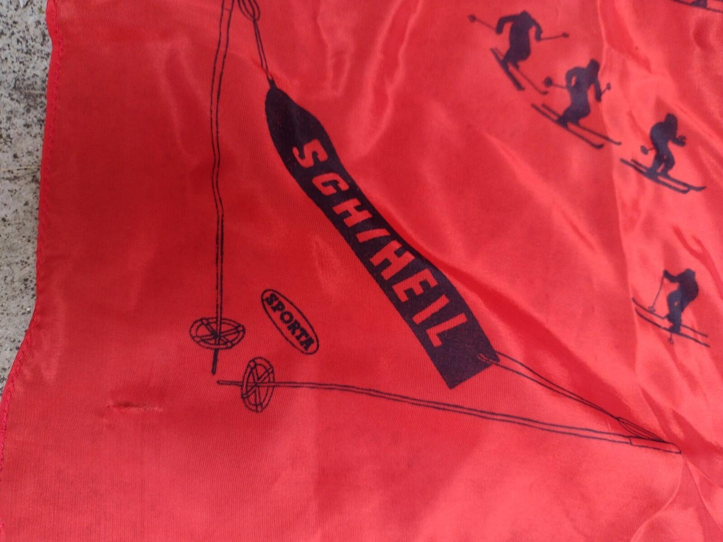 Vintage Schiheil Sporta Ski Scarf Red 1950s Alpine Winter Graphic Retro Lodge