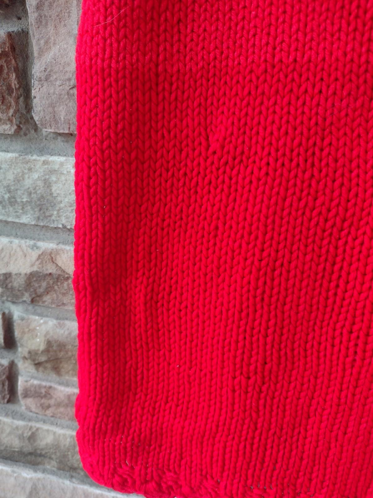 🔥Handmade VTG 90s Bright Red Knit Vest Tunic Kangaroo Pocket Scalloped Trim S/M