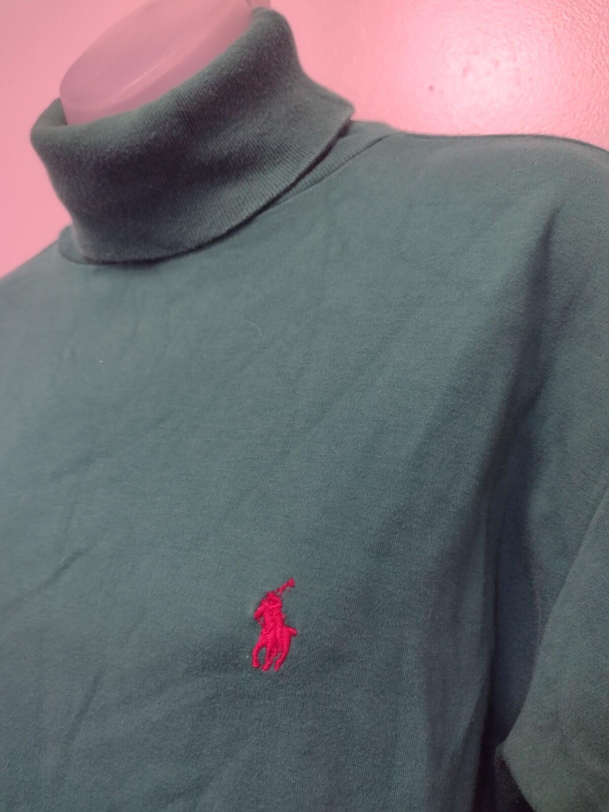 Ralph Lauren Green Turtleneck Shirt L USA Red Pony 90s Preppy Minimalist