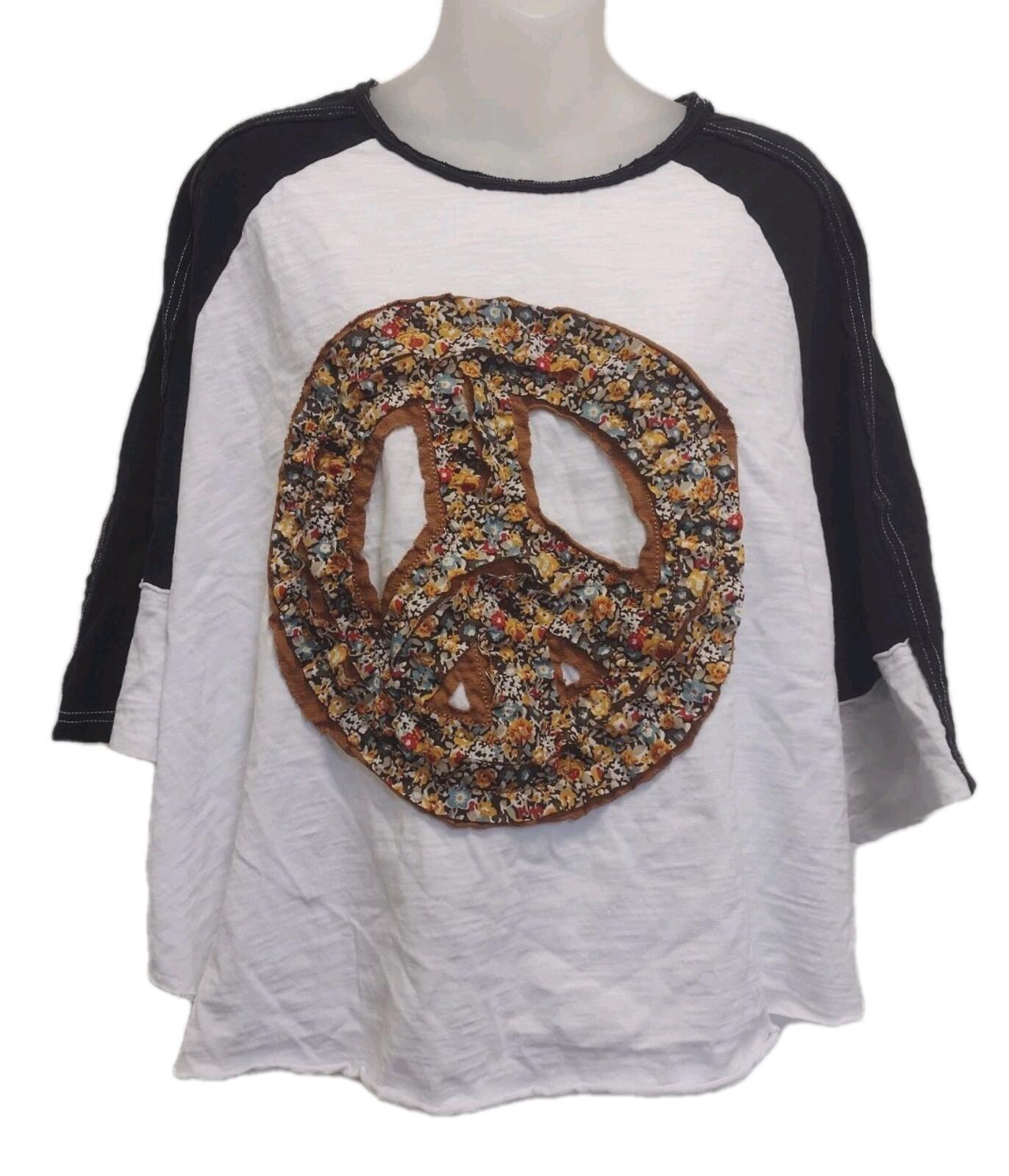 Upcycled Boho Peace Sign Crop Top Oversized Festival Hippie Wearable Art XL