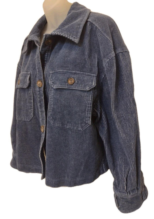Avec Les Filles Cropped Corduroy Jacket L Shacket Blue Cute Cotton Top