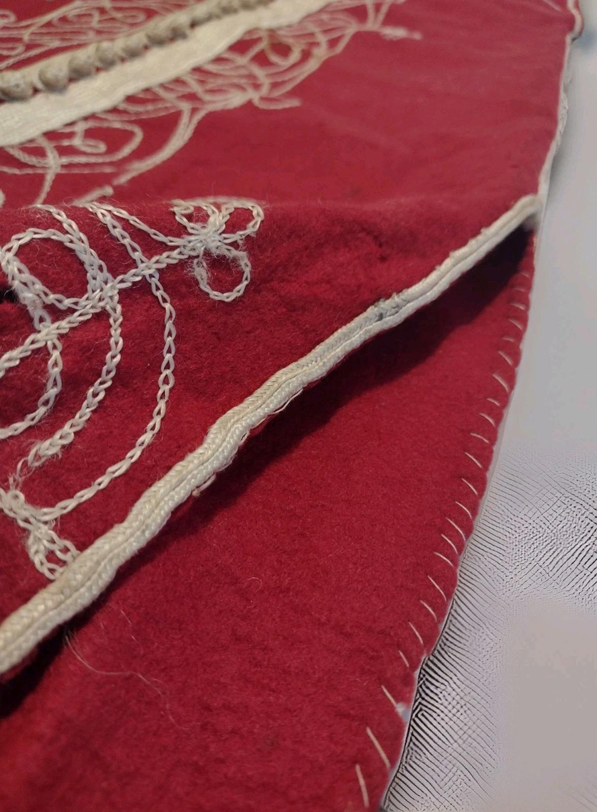 Antique Central Asian Child Chapan – Hand-Embroidered Felted Red Wool Robe