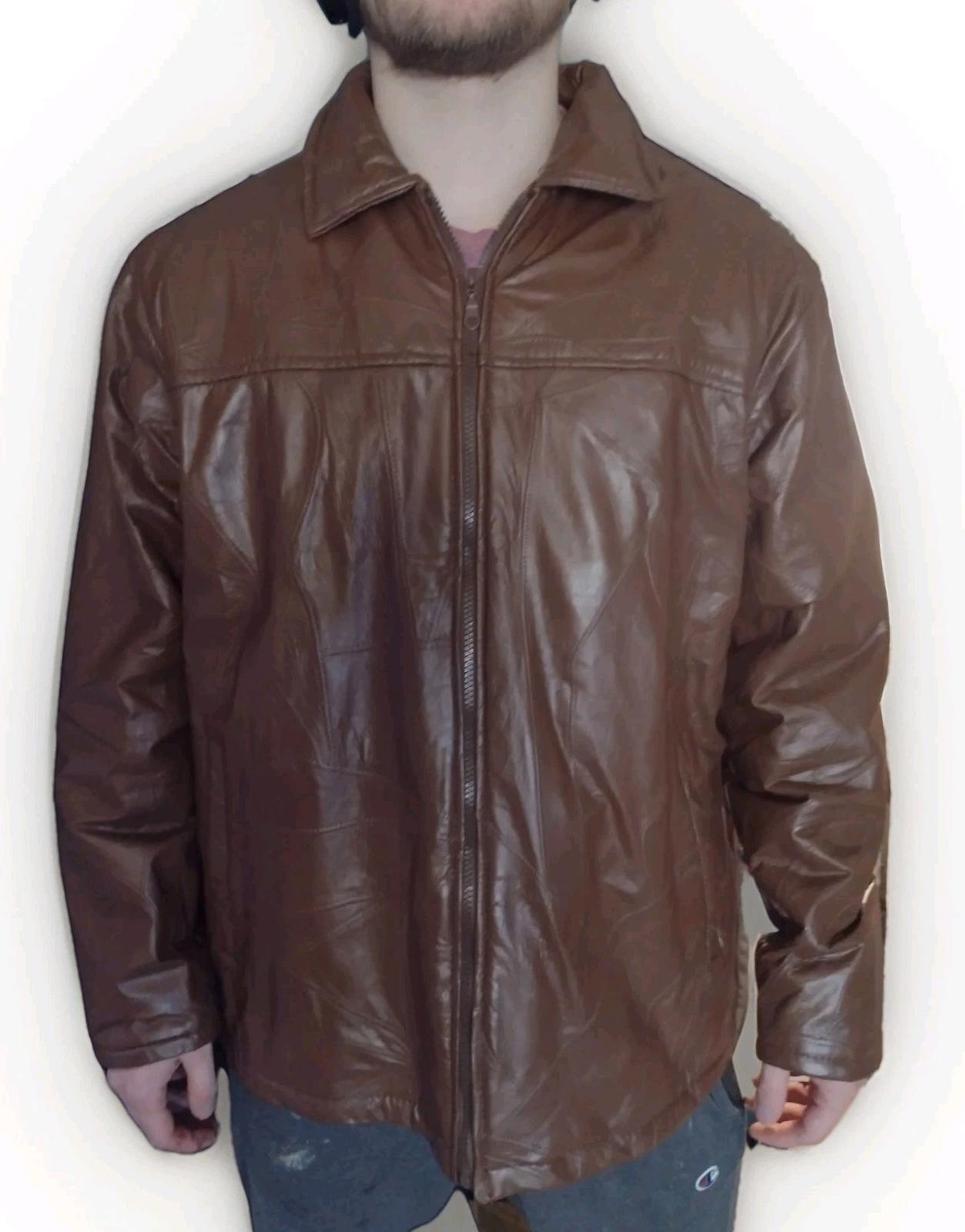 Vintage Genuine Patchwork Leather Jacket Brown W Zip Out Faux Fur Lining Sz XL