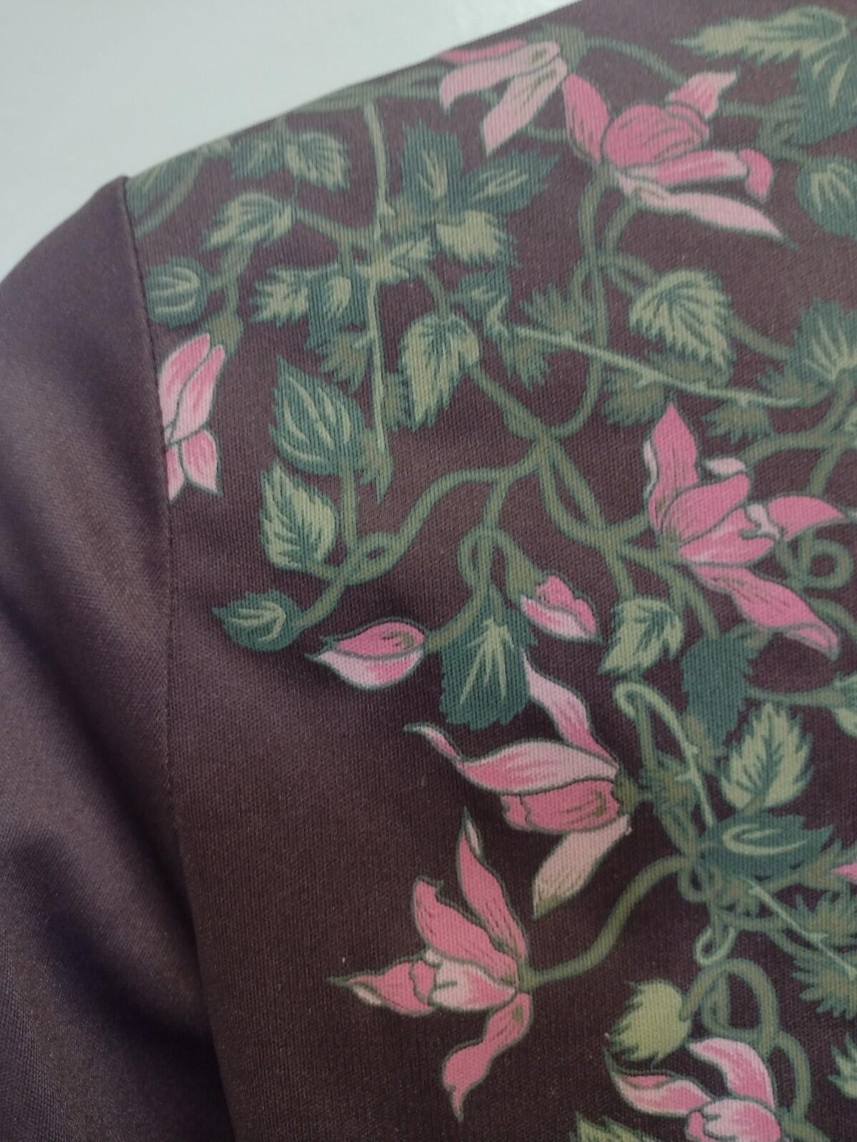 70s Brown Floral Print Button Up Blouse Long Sleeve Boho XS
