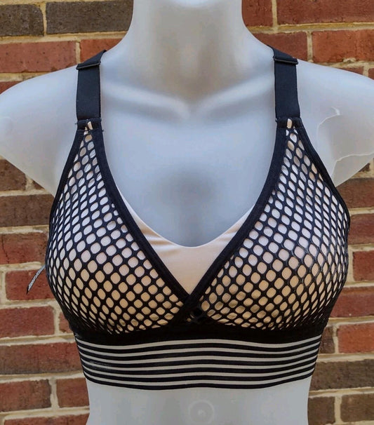 Victoria Sport Fishnet Mesh Sports Bra 32B Nude Illusion Strappy Athleisure