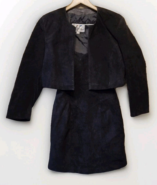 Vintage Wilsons Black Suede Dress & Cropped Jacket Set Korea RN 68426 69426