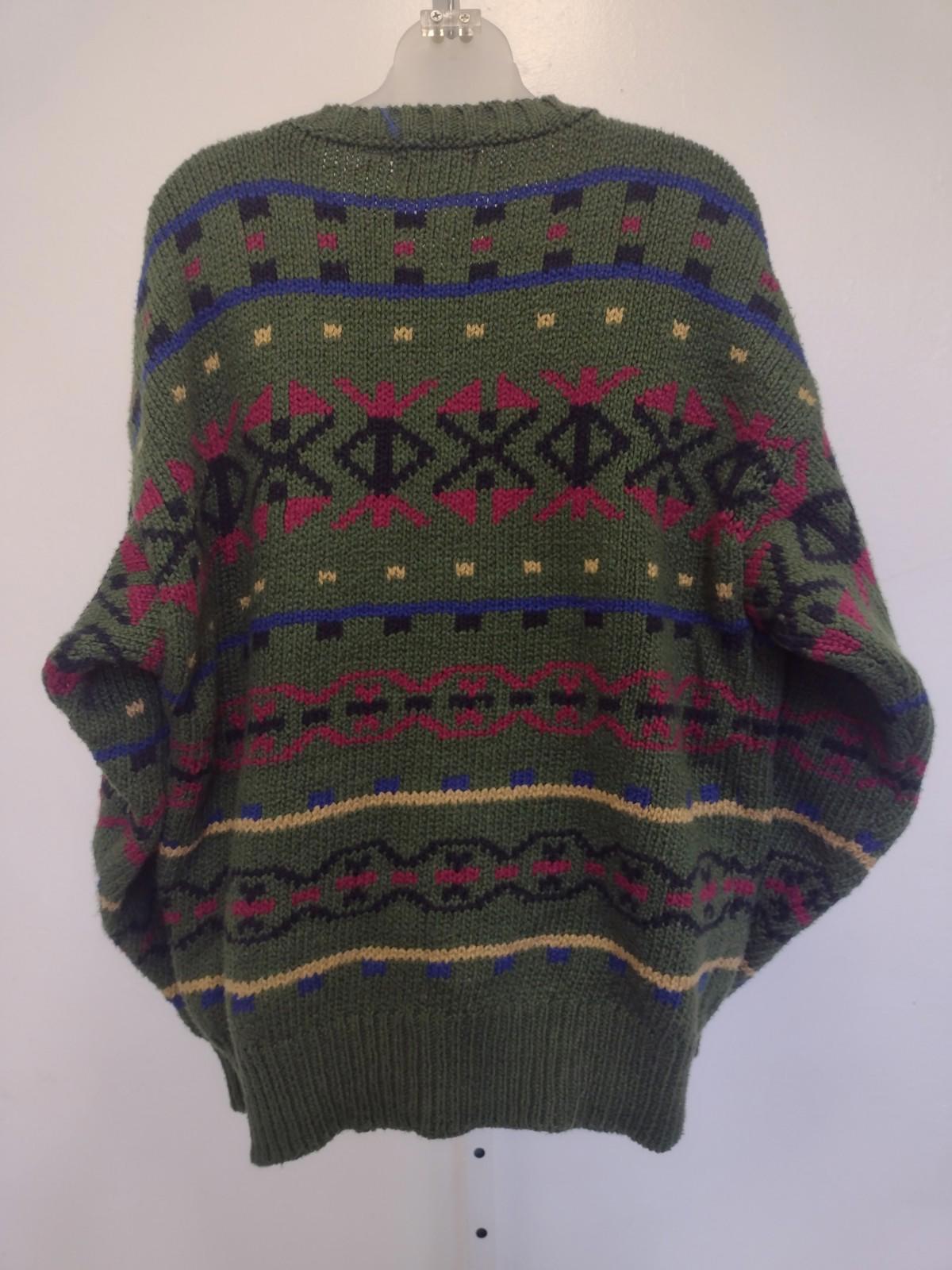 Vintage British Khaki Robert Lighton Mens Cotton Sweater L Taiwan Geometric Knit