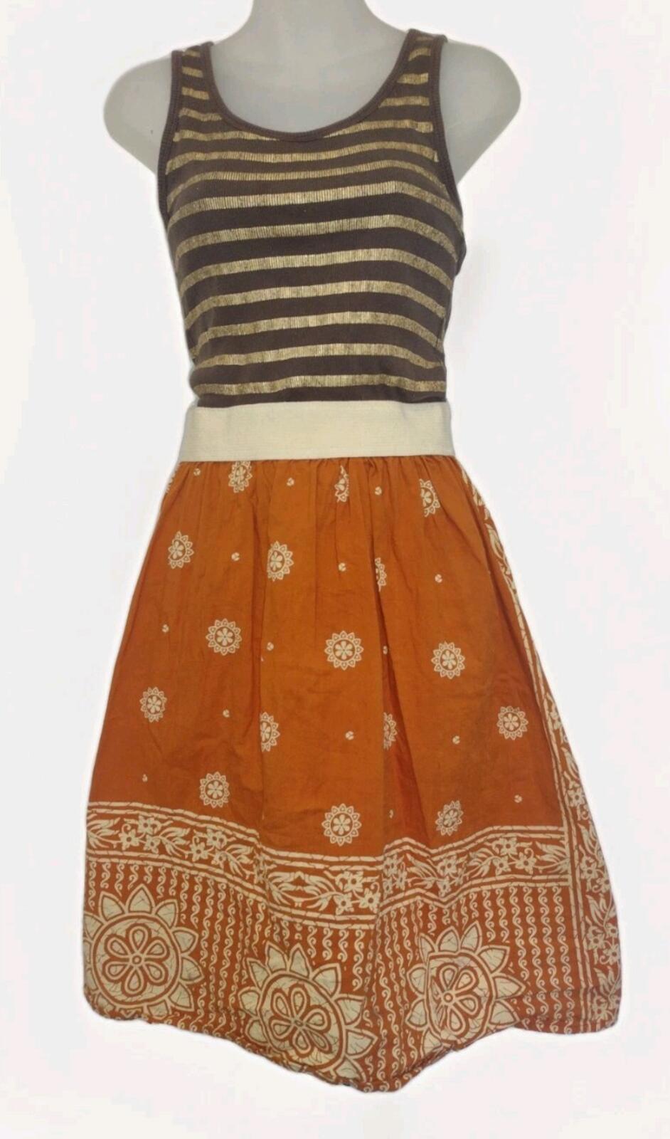 VTG 1970s Handmade Boho Dress Lurex Knit Top Indian Print Skirt Small Medium