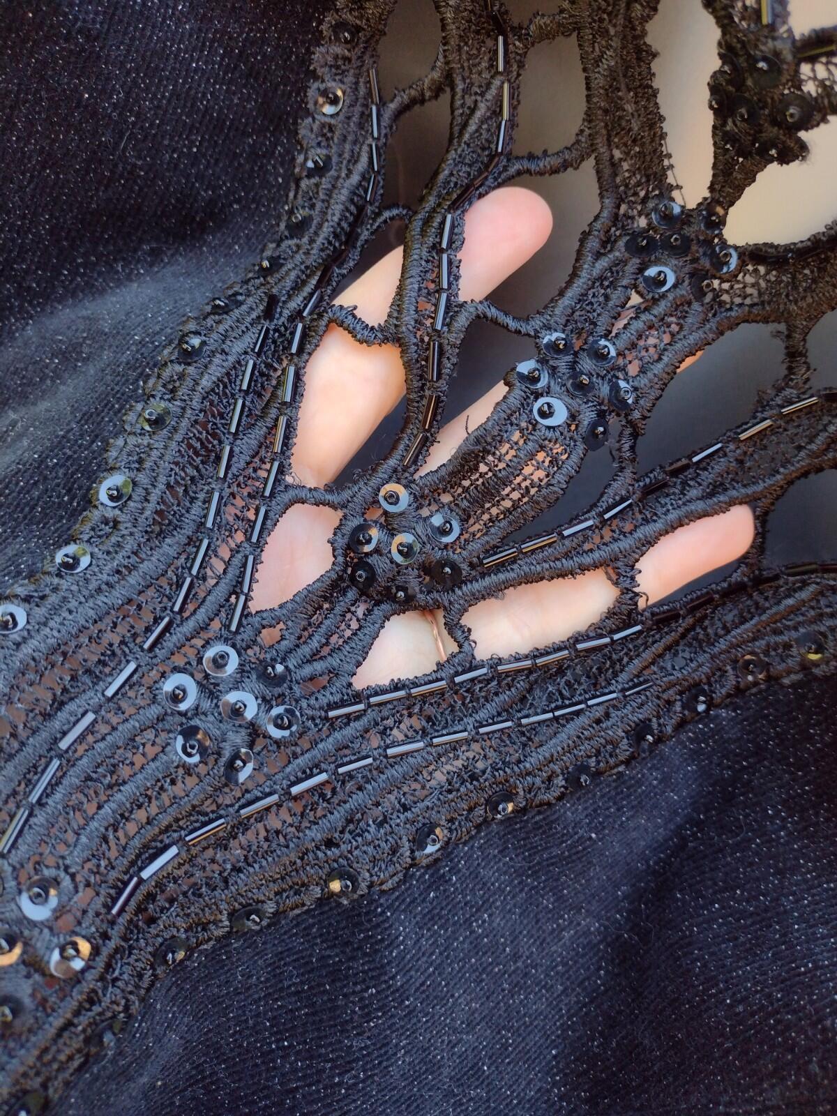 NWT Y2K Bisou Bisou Black Glitter Corduroy Beaded Sequin Lace Back Jacket Sz M