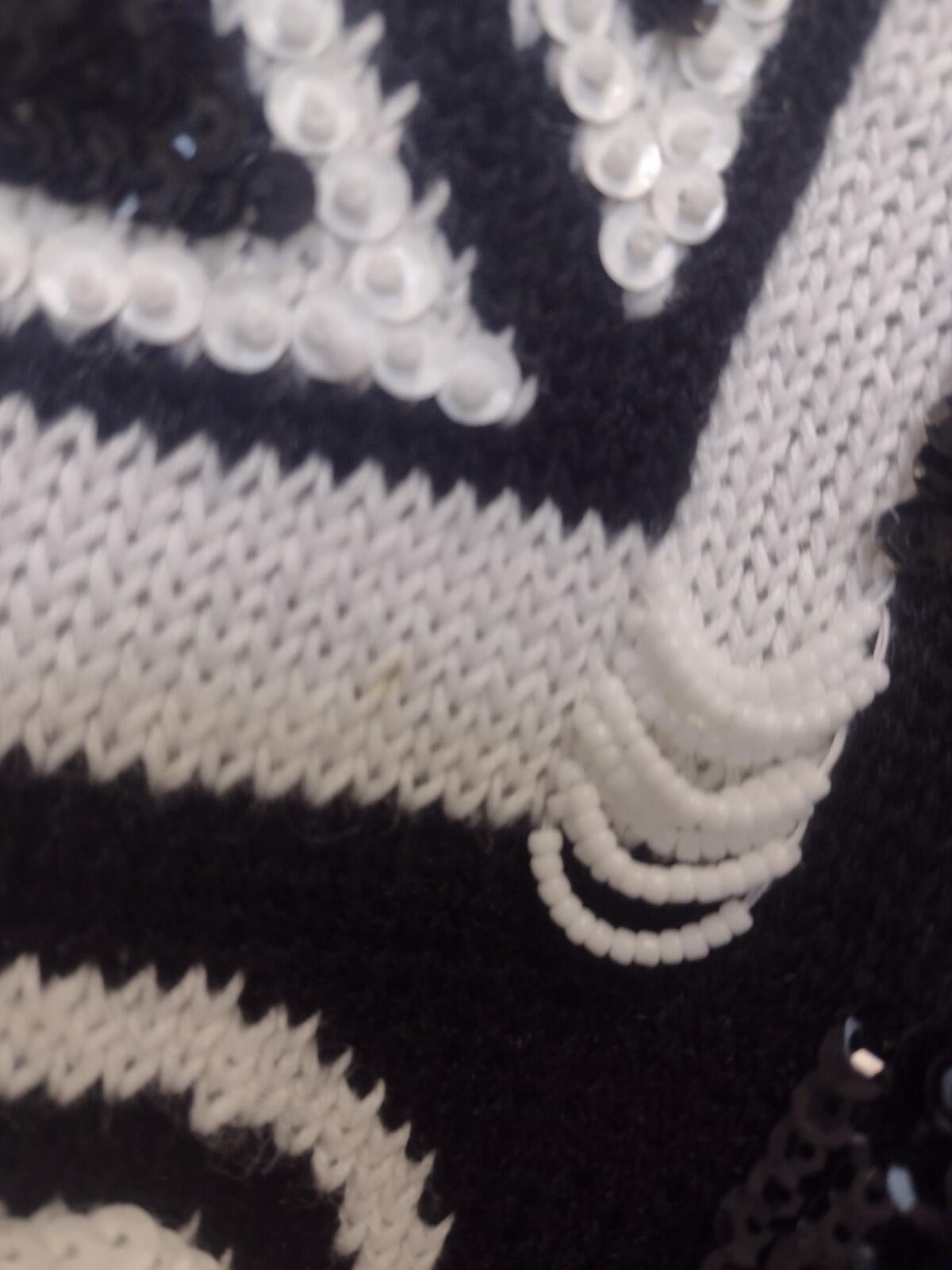 1991 IB Diffusion Black White Geometric Beaded Sequin Sweater M Ramie Cotton
