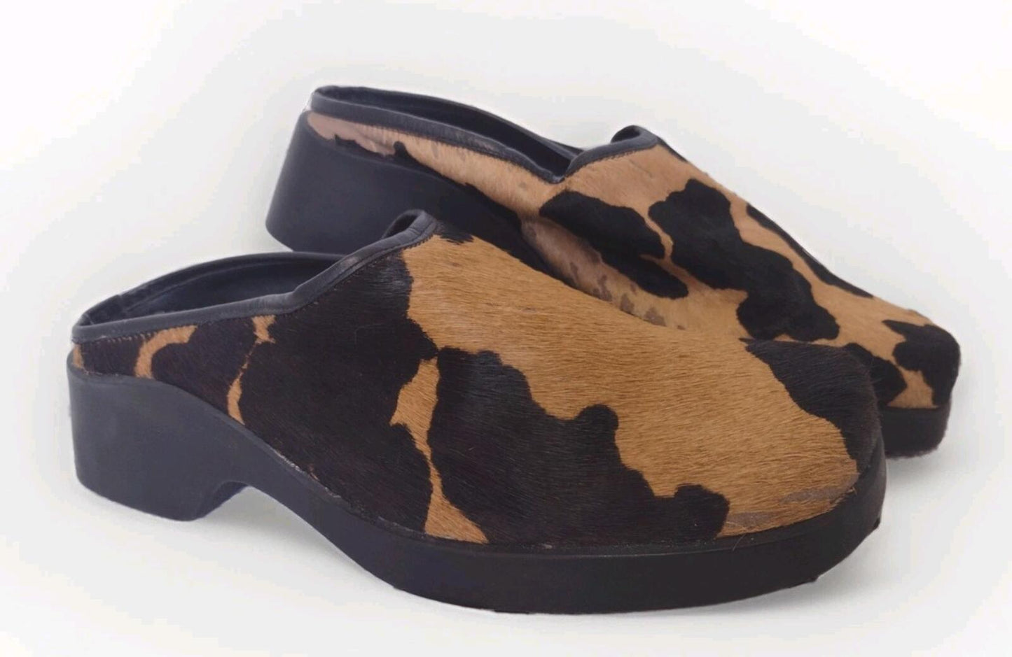 Retired VTG OS By Artifacts Pony Hair Brown Black Clogs Rubber Sole Sz 7