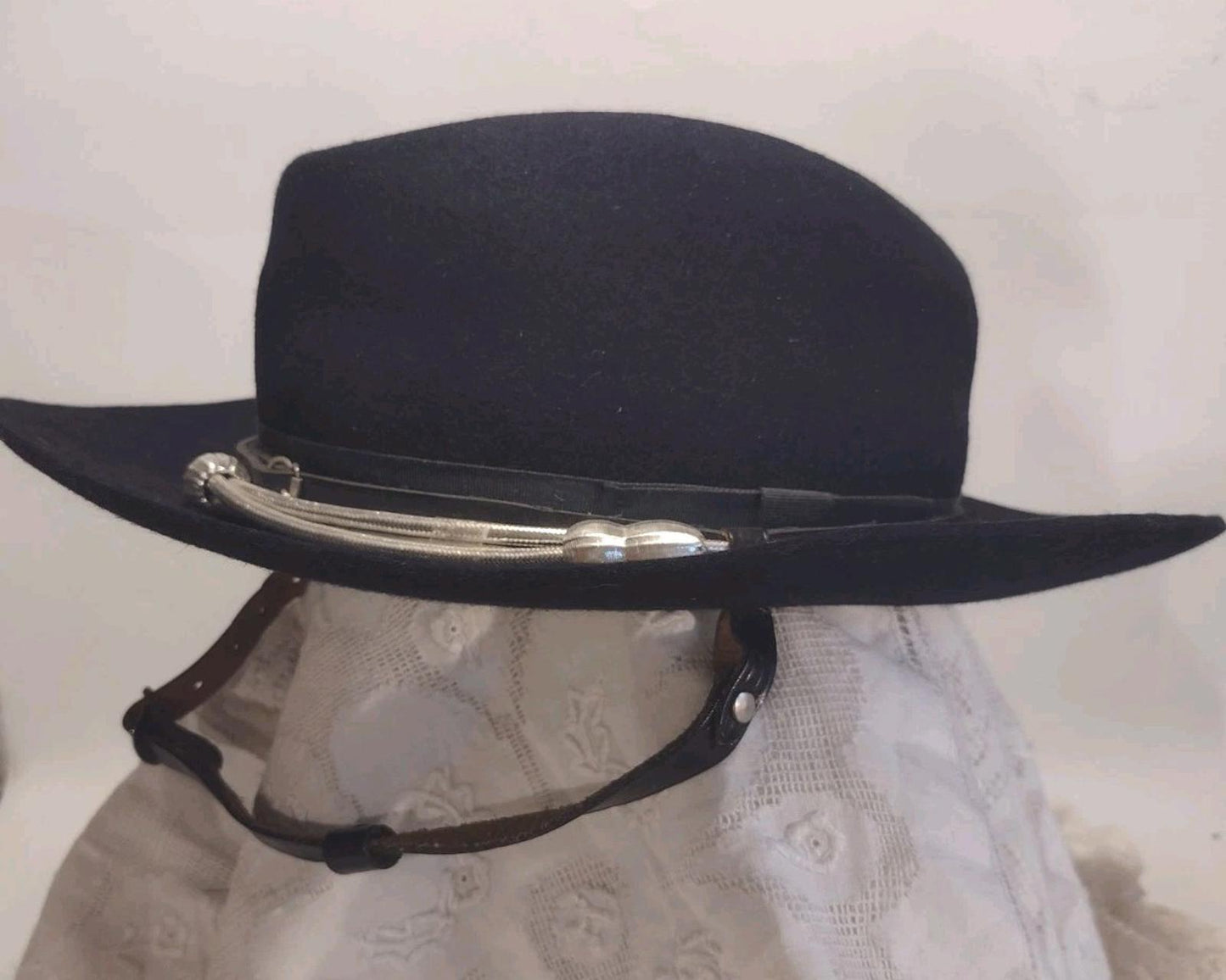 Rare Vintage Stetson 3XXX Beaver Hat Long Oval 7 Layered Band Chin Strap