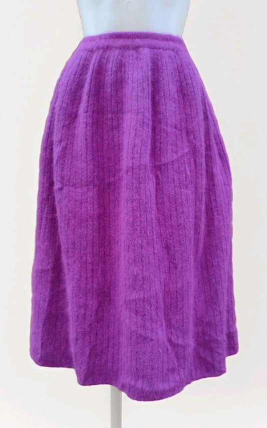 VTG 60s Purple Angora Skirt A‑Line Satin Lined Soft Brushed Knit Cottagecore S