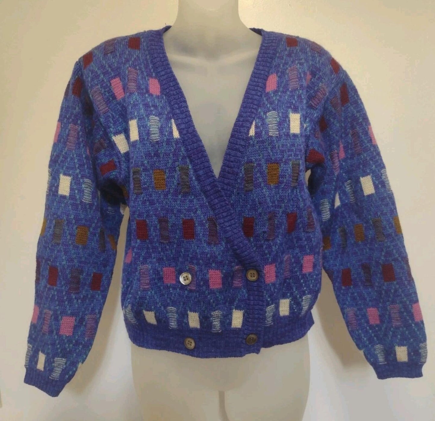 Vintage 80s Colours by Alexander Julian Wool Cardigan Double Breasted M HK