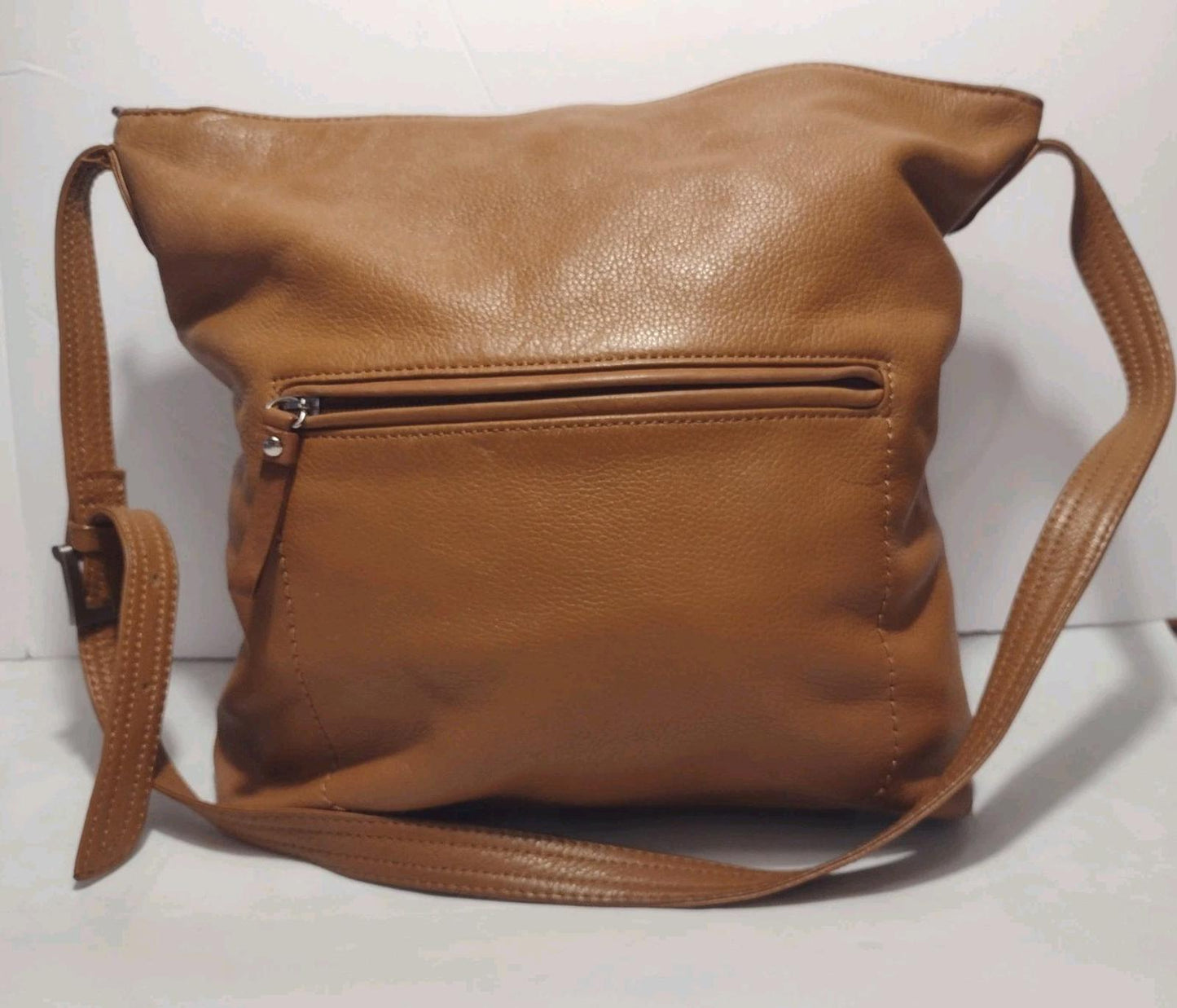 VTG Giani Bernini Caramel Genuine Leather Shoulder Bag Organizer Adjustable Strp