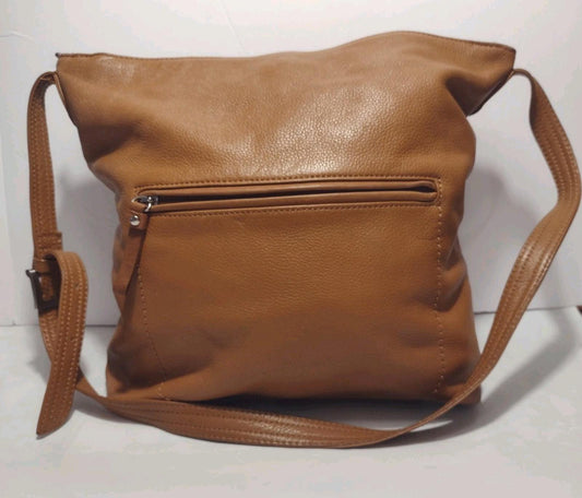 VTG Giani Bernini Caramel Genuine Leather Shoulder Bag Organizer Adjustable Strp
