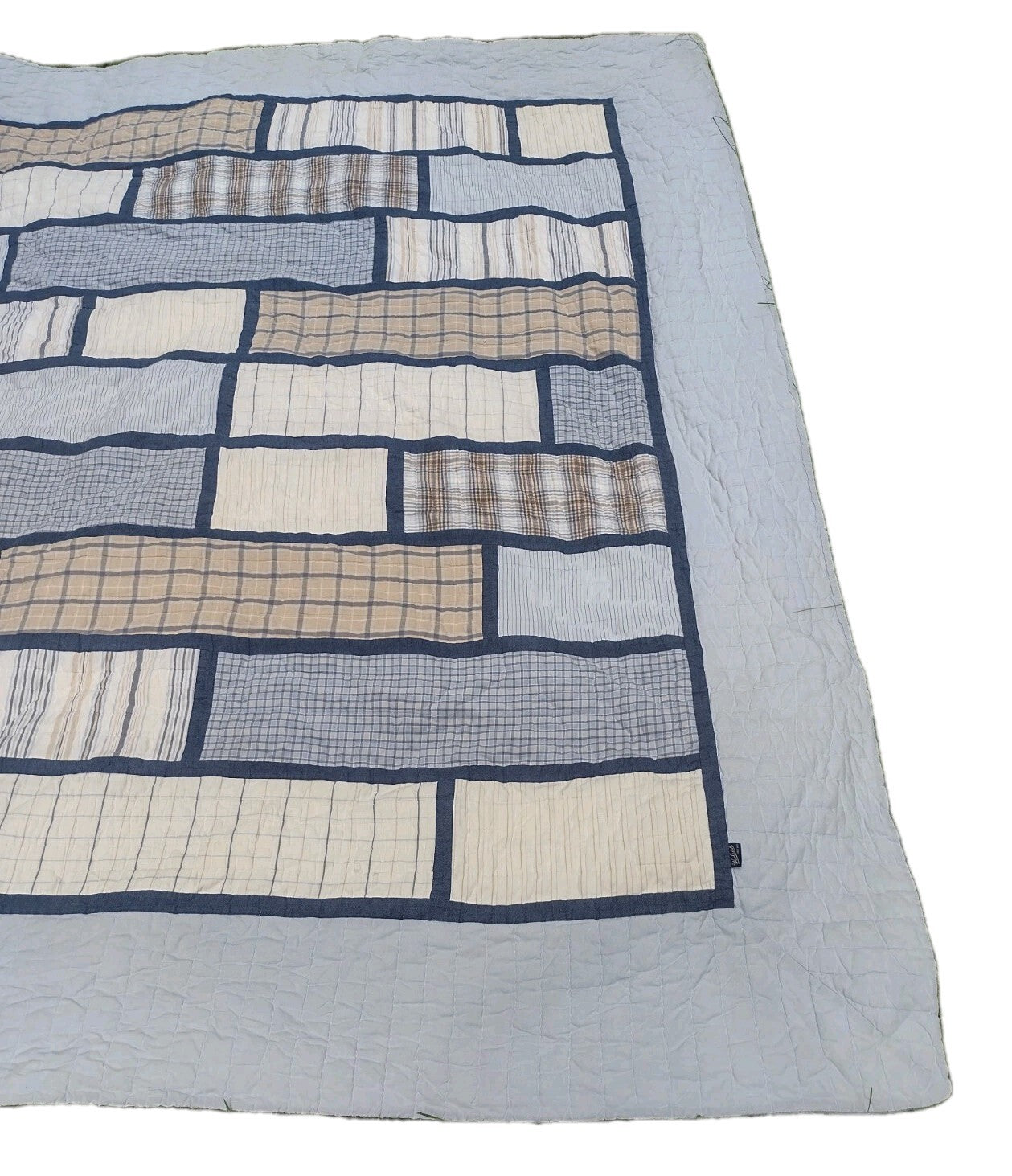 Woolrich Full Queen Quilt Blue Patchwork Plaid Reversible Cotton Farmhouse