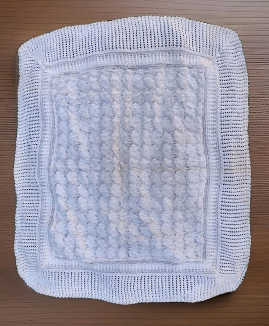Knit Baby Blanket Cream Cotton Blend Crib Pram Vintage 80s Heirloom Lace