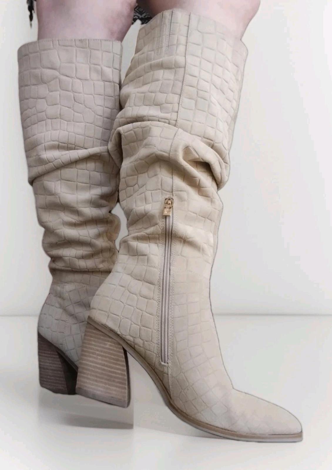 Michael By Michael Shannon New Millie Beige  Croc Embossed Suede Size 8.5