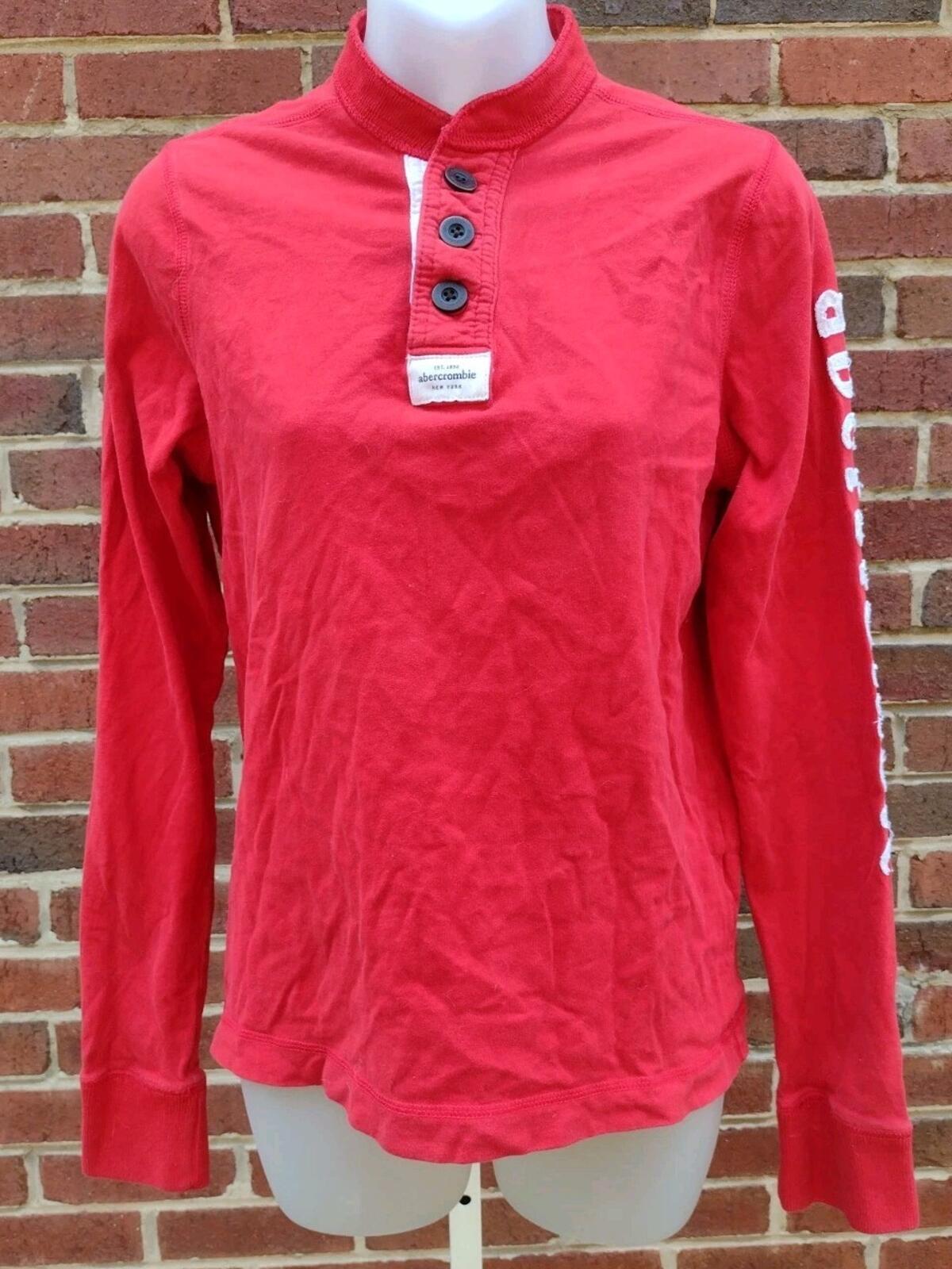 Abercrombie Kids XL Red Henley Top Logo Sleeve Y2K Fitted Women Girls