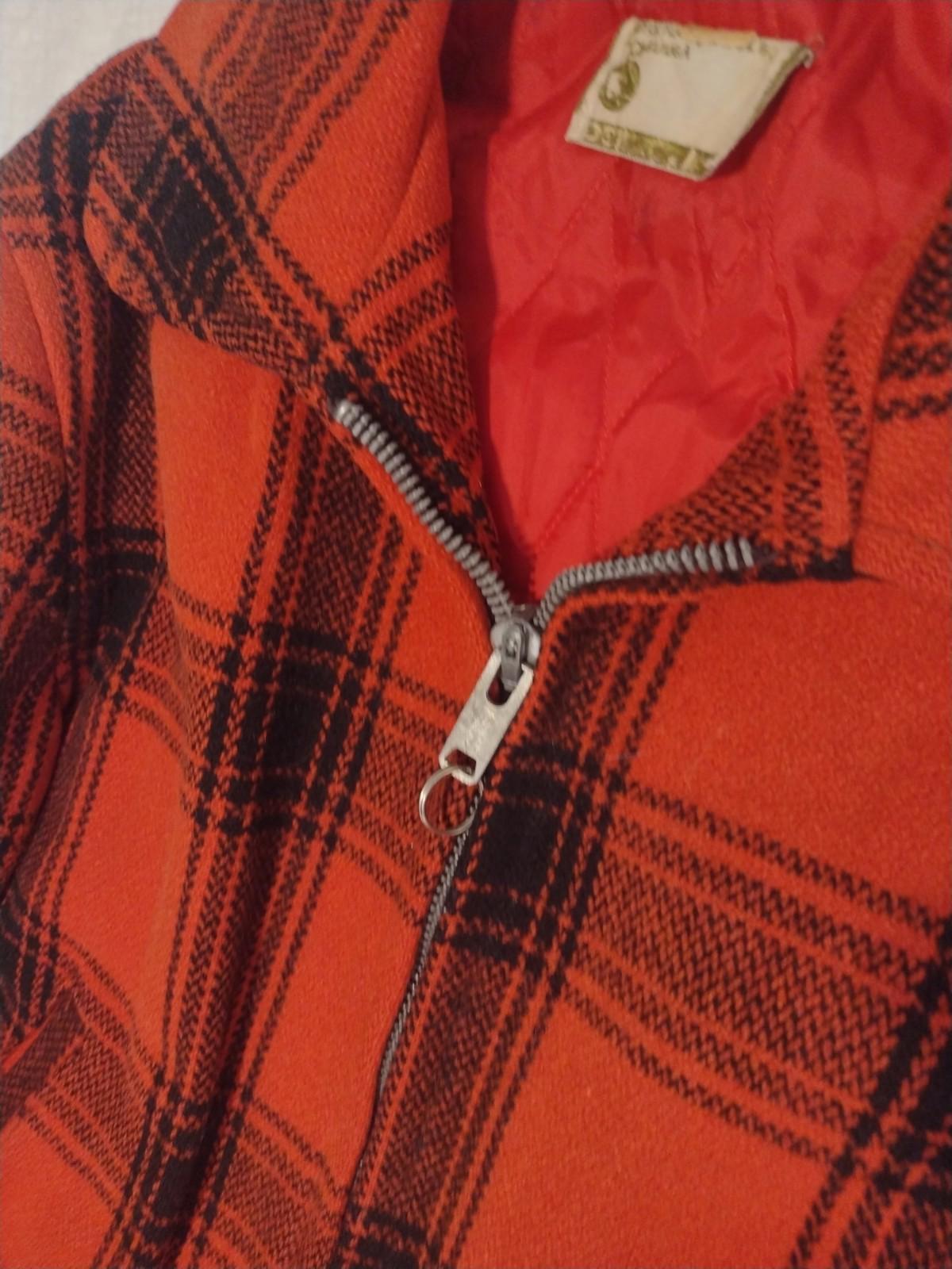 Vintage 60s JCPenney Wool Hunting Jacket Red Plaid Clark Zip Size 40 Game Pocket