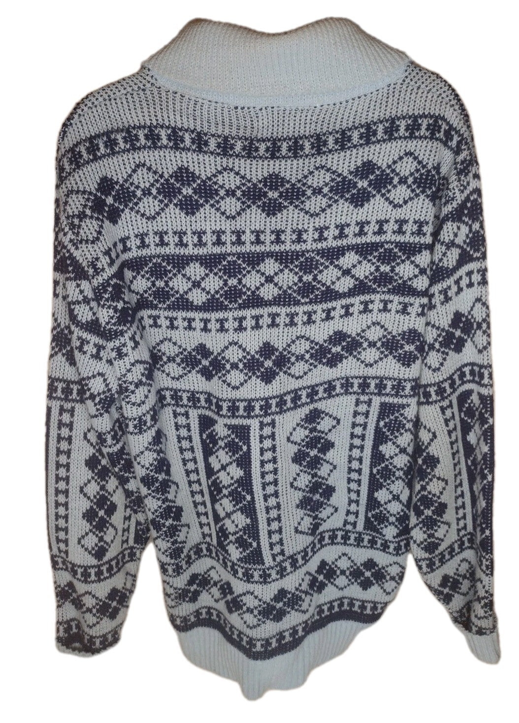 Vintage Men's Shawl Collar Cardigan Fair Isle Nordic Orlon USA Blue Large L
