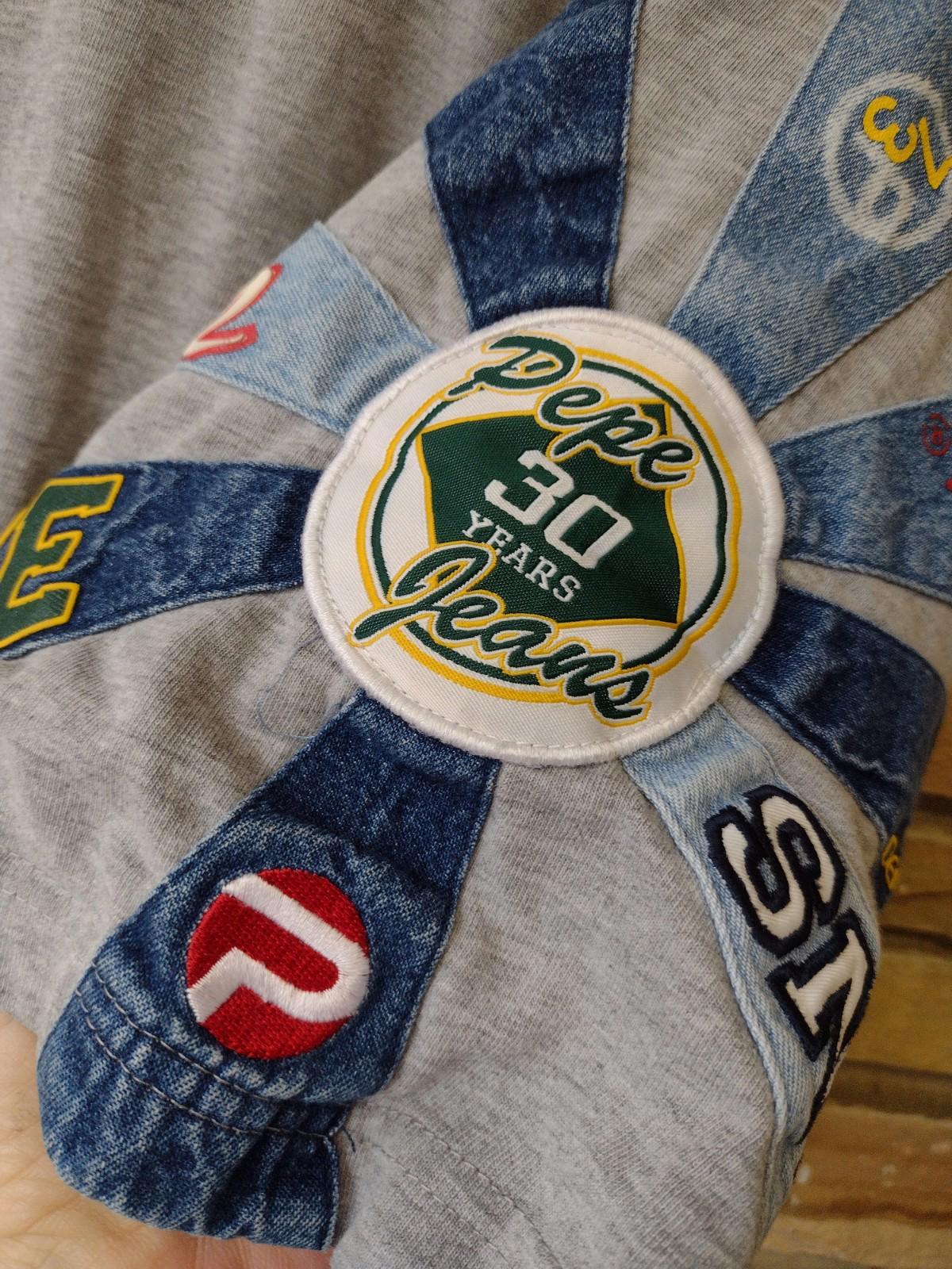 Y2K VTG Pepe Jeans Patchwork 30 Years Shirt XL Gray Denim Applique 73 Back