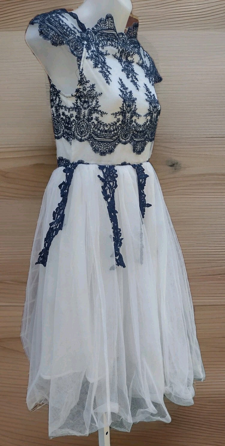 White Navy Lace Tulle Dress Princess Fairycore Balletcore Party Formal S