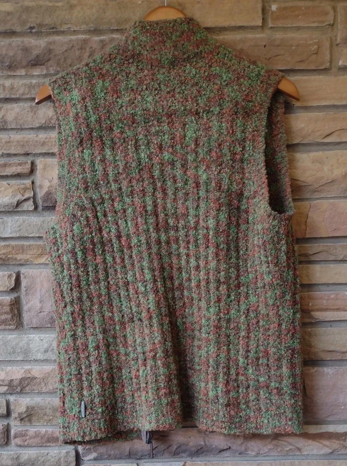 Woolrich Sweater Vest Popcorn Knit Boucle Women's S Green Brown Zip Wool Blend