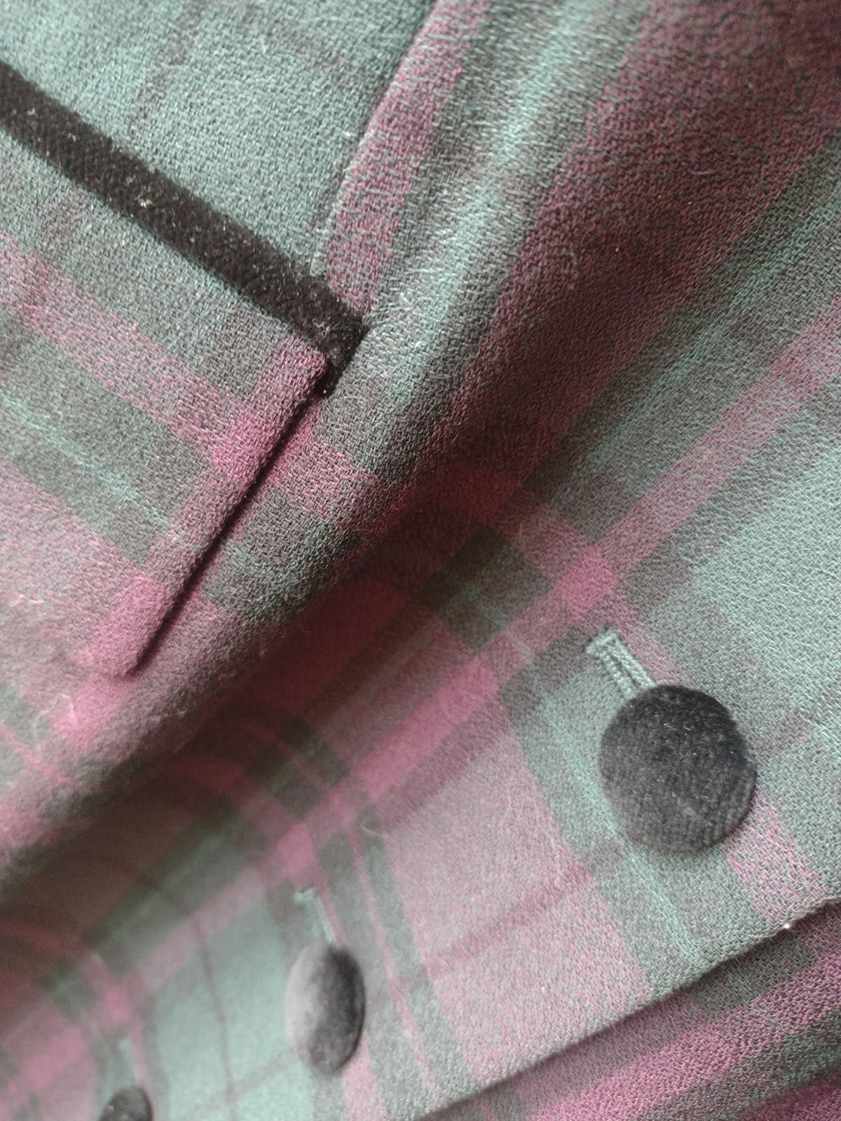 VTG Kasper ASL Petite Dress Coat Womens Green Plaid Flannel Velvet Collar Cuffs