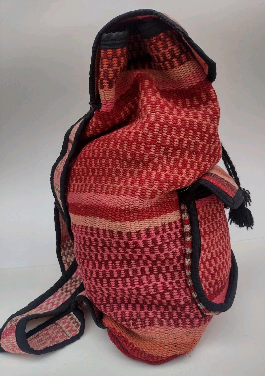 Vintage Handwoven Boho Backpack Wool Tassel Artisan Festival