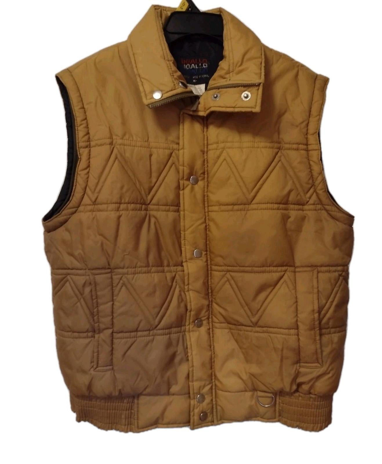 Vintage 70s Sigallo Padded Nylon Puffer Vest Rare Zigzag Stitch Gold Tan Sz M