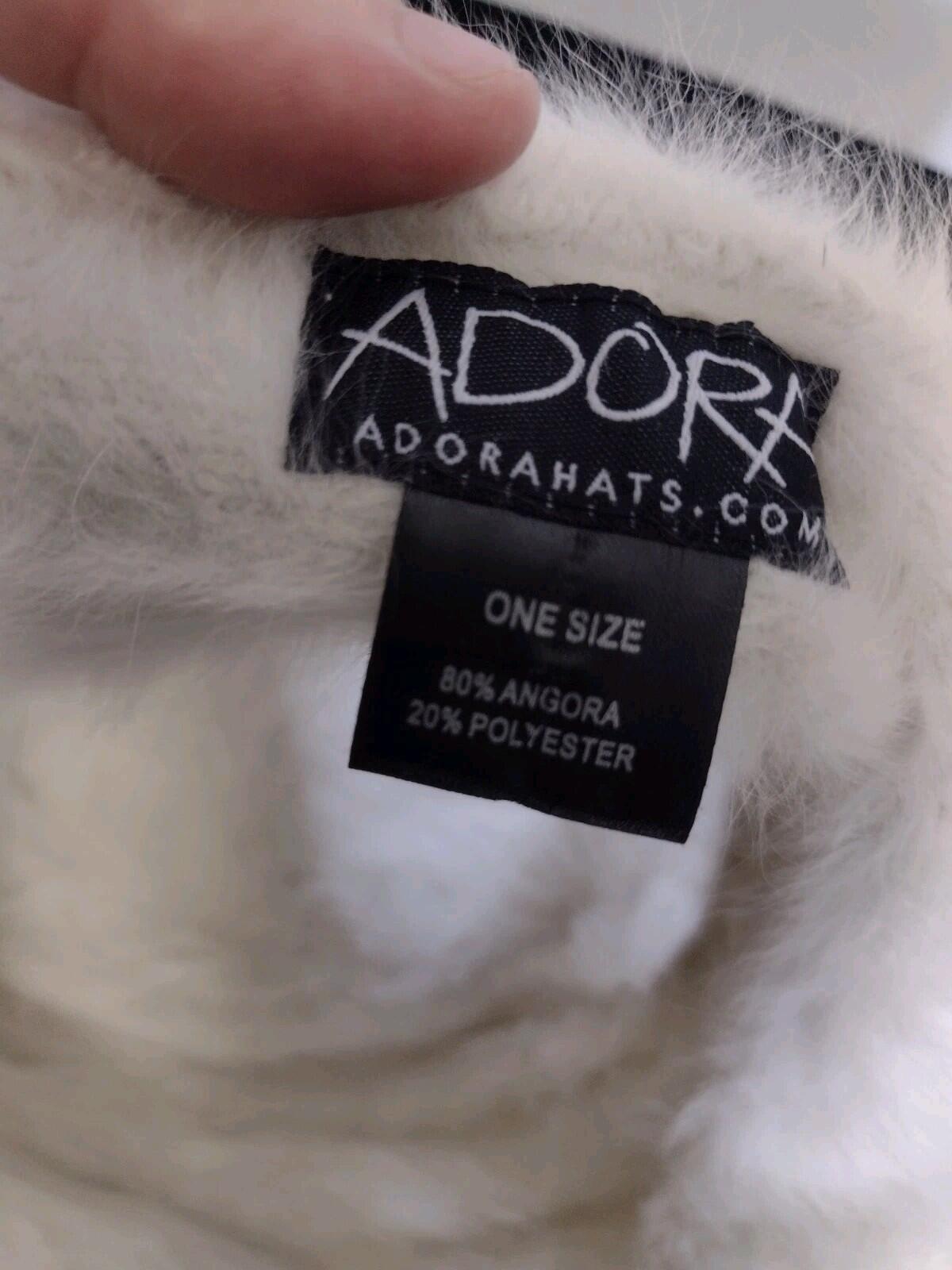 Adora Angora Blend White Fuzzy Hat Wired Brim Flower Detail One Size Excellent