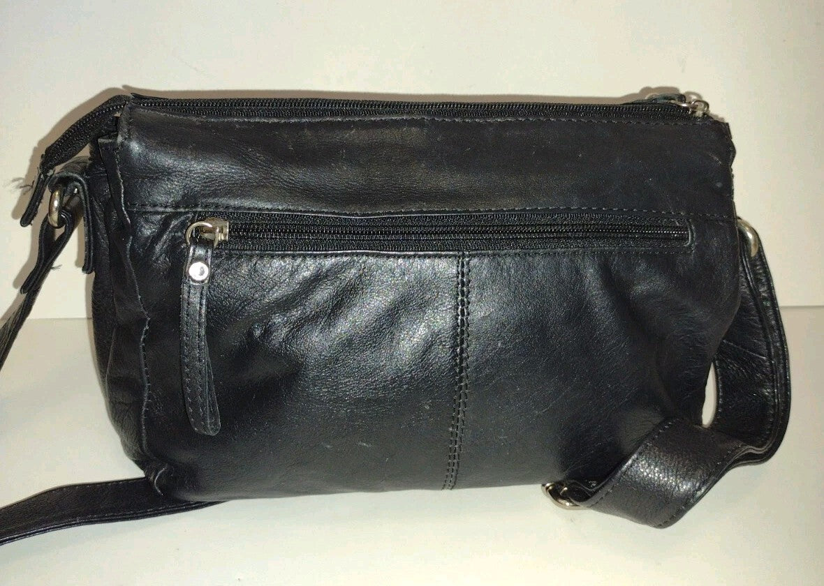 Vintage Great American Leather Works Black Leather Crossbody Organizer Purse Y2K
